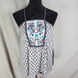 JOLT Size Medium Blue Floral Boho Beach Square Neck Pleated Strappy Tank Top EUC